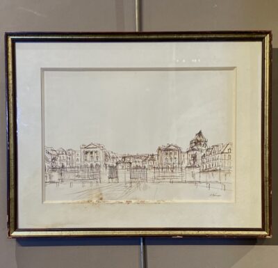 Encre d’une vue du Château de Versailles, signée Jean-Pierre Rémon, XX ème siècle.