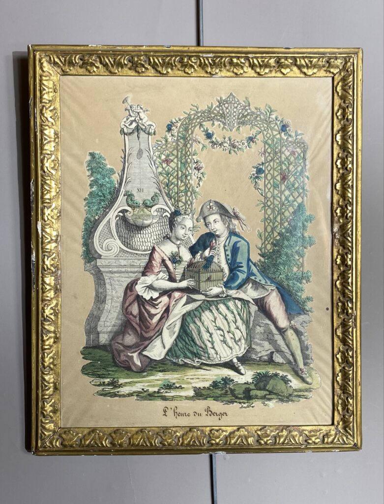 Gravure d’un homme et d’une femme, l’heure du berger, début XX ème siècle.