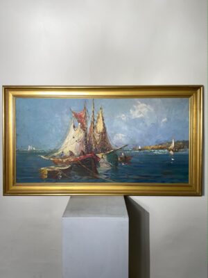 Tableau signé d’une vue de la mer, huile sur toile, XX ème siècle.