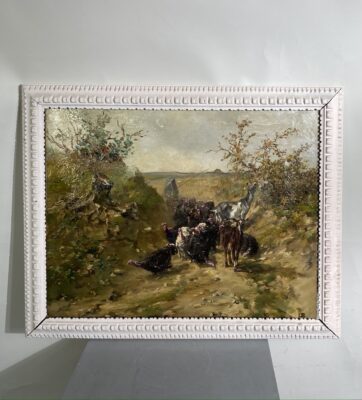Tableau d’un paysage orientaliste aux dindons et aux chèvres, fin XIX ème siècle.
