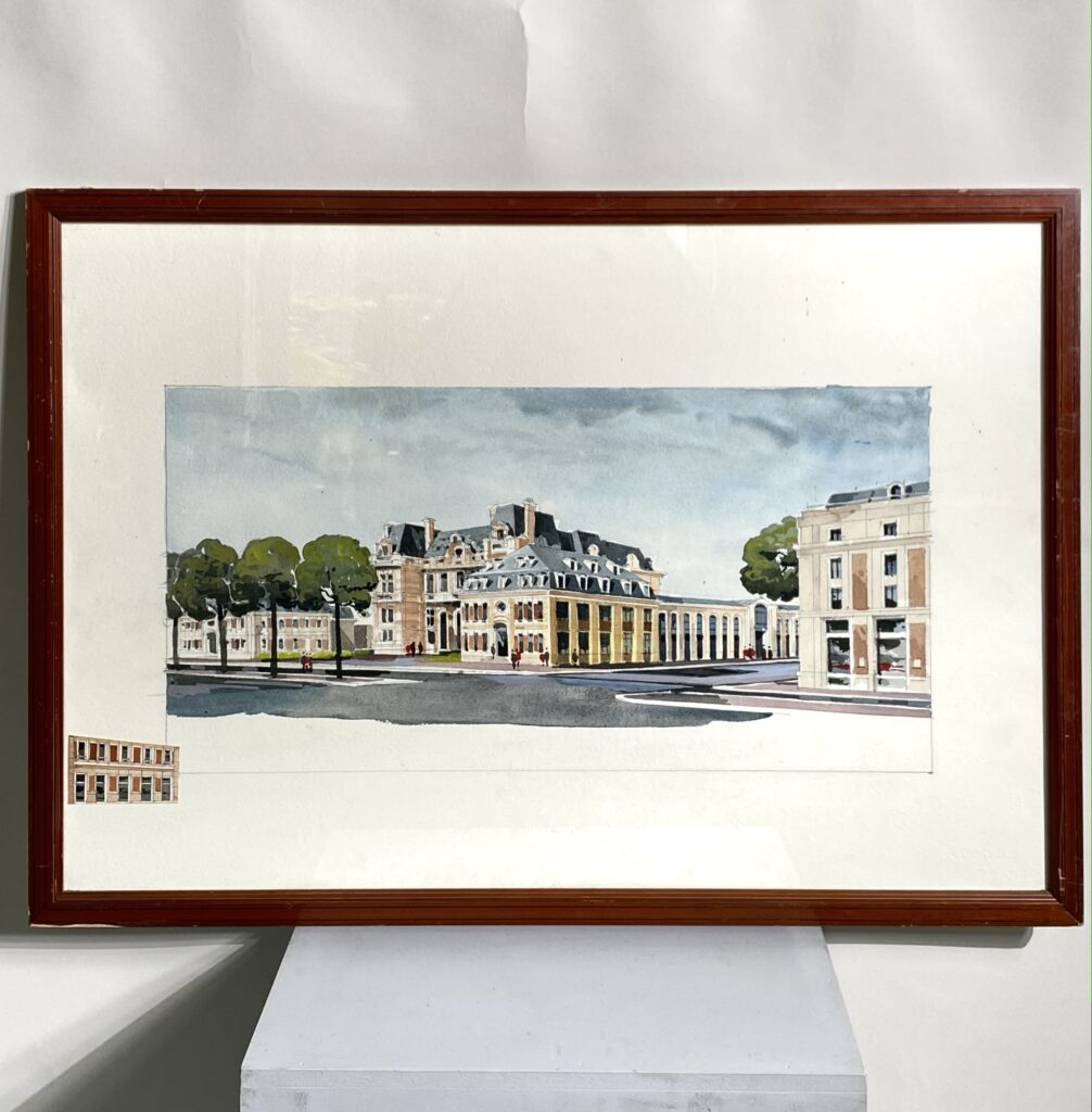Tableau d’une vue de la Place de la Mairie à Versailles, XX ème siècle.220€.