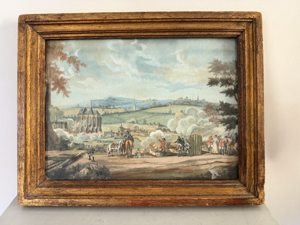 Gouache représentant la bataille de l’Ille. 390€.